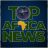 Top Africa News logo featuring a camera-lens O and a yellow Africa silhouette forming the A on a dark blue background