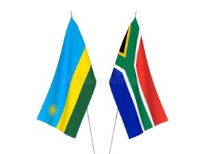 Two national flags on a white background: Tanzania (left) and South Africa (right).